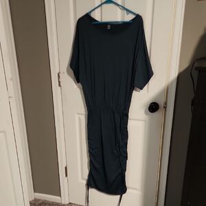 SHEIN Dark Teal Midi Drawstring Waist Dress